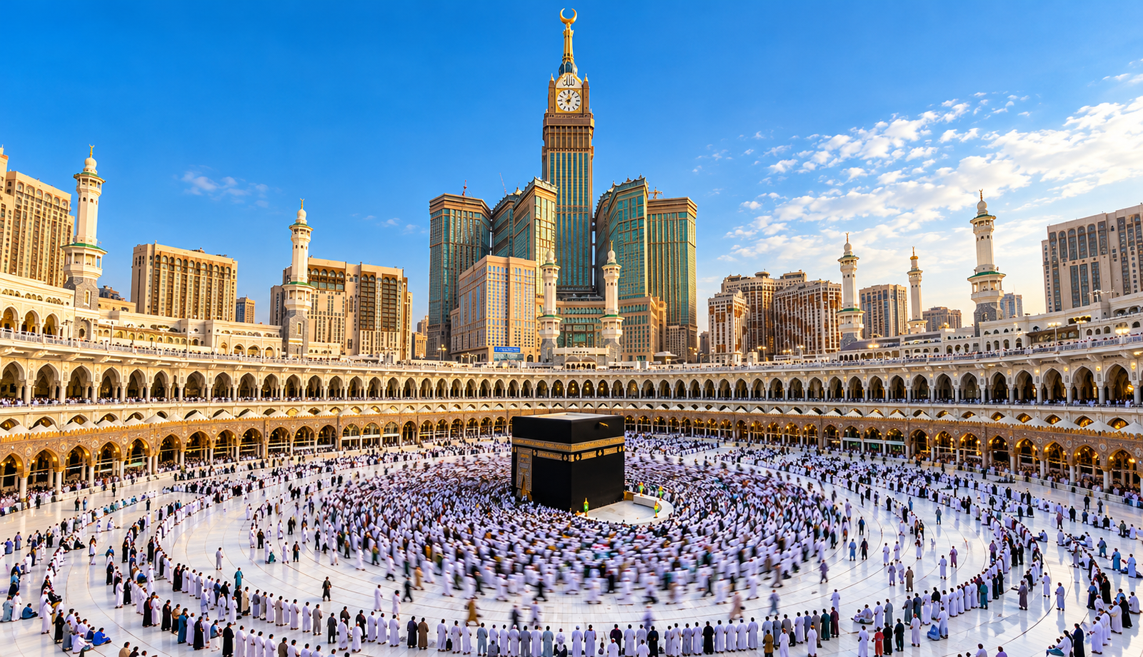 Masjid al-Haram and the Makkah clock tower at night